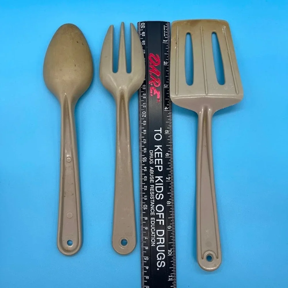 Vintage Norplac Nylon Kitchen Utensils White Blue Flowers DuPont Set of 3 Retro